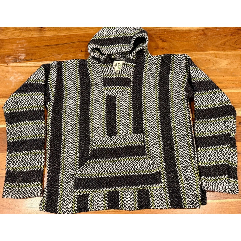 Baja Joe Striped Drug Rug Hoodie Black White Lime Green Small Recycled Blend